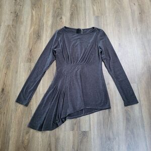 Heather Womens Asymmetrical Long Sleeve Top Gray Stretch Size Medium